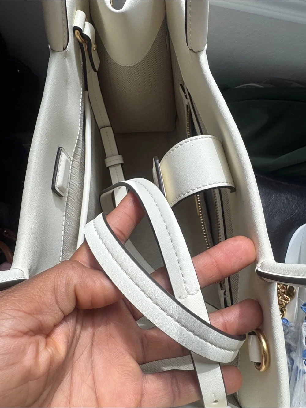 Tory Burch small Ella bio Cream Leather Logo Tote